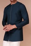 Tisa - Men_Blue Terry Rayon Embroidered Resham Thread Closed Neck Kurta And Pant Set  _Online_at_Aza_Fashions