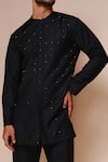 Tisa - Men_Black Terry Rayon Embroidered Cut Dana Work Short Kurta Set  _Online_at_Aza_Fashions