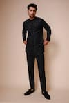 Buy_Tisa - Men_Black Terry Rayon Embroidered Cut Dana Work Short Kurta Set  _Online_at_Aza_Fashions