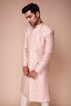 Buy_Tisa - Men_Pink Sherwani Raw Silk Embroidered Pearl And Sequin Work Set _Online_at_Aza_Fashions