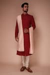 Tisa - Men_Red Sherwani: Organic Cotton Embroidered Thread And Sequin Aspen Set For Men_Online_at_Aza_Fashions
