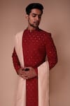 Tisa - Men_Red Sherwani: Organic Cotton Embroidered Thread And Sequin Aspen Set For Men_at_Aza_Fashions