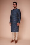 Tisa - Men_Blue Sherwani: Raw Silk Embroidered Thread And Sequin Water Lily Set For Men_Online_at_Aza_Fashions