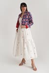 Indigo Dreams_Ivory Handwoven Jamdani (100% Cotton) Tiered Solitaire Jacket Set  _Online_at_Aza_Fashions