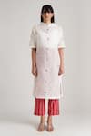 Indigo Dreams_Ivory Handwoven Jamdani (100% Cotton) Evana Trouser Set  _Online_at_Aza_Fashions