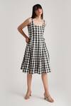 Buy_Indigo Dreams_Black Handwoven Jamdani (100% Cotton) Checkered Lavinia Dress  _Online_at_Aza_Fashions