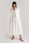 Indigo Dreams_Ivory Handloom , Round Neck, Shawl Evilina Jamdani Dress Jacket Set_Online_at_Aza_Fashions