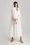 Buy_Indigo Dreams_Ivory Handloom , Round Neck, Shawl Evilina Jamdani Dress Jacket Set_Online_at_Aza_Fashions