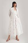 Shop_Indigo Dreams_Ivory Handloom , Round Neck, Shawl Evilina Jamdani Dress Jacket Set_Online_at_Aza_Fashions