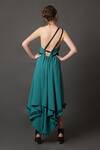 Shop_House Of Behram_Blue Crepe Ruffles One Shoulder Backless Gown _Online_at_Aza_Fashions