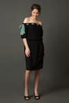 Buy_House of Behram_Black Moss Crepe One Shoulder Off Midi Dress _Online_at_Aza_Fashions