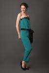 House Of Behram_Blue Crepe Fabric Flowers Bandeau Neck Tube Straight Fit Jumpsuit _Online_at_Aza_Fashions