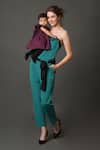 Shop_House Of Behram_Blue Crepe Fabric Flowers Bandeau Neck Tube Straight Fit Jumpsuit _Online_at_Aza_Fashions
