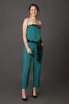House Of Behram_Blue Crepe Fabric Flowers Bandeau Neck Tube Straight Fit Jumpsuit _at_Aza_Fashions