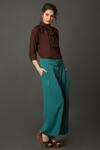 House Of Behram_Blue Crepe Flap Waist Flared Trouser _Online_at_Aza_Fashions