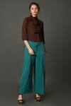 Shop_House Of Behram_Blue Crepe Flap Waist Flared Trouser _Online_at_Aza_Fashions