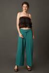 Buy_House Of Behram_Blue Crepe Flap Waist Flared Trouser 