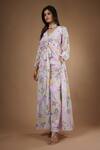 Vana Ethnics_Purple Viscose Sequins V-neck Vintage Botanical Print Kurta With Pant _Online_at_Aza_Fashions