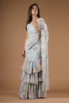 Buy_Vana Ethnics_Blue Viscose Printed Pre-draped Ruffle Saree With Embroidered Corset Bustier _Online_at_Aza_Fashions