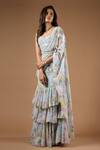 Shop_Vana Ethnics_Blue Viscose Printed Pre-draped Ruffle Saree With Embroidered Corset Bustier _Online_at_Aza_Fashions