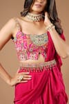 Shop_Vana Ethnics_Pink Viscose Printed Bandhani Pre-draped Ruffle Saree With Mirror Work Blouse _at_Aza_Fashions