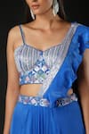 Buy_Vana Ethnics_Blue Viscose Sequins, Cut Work Pre-draped Saree With Hand Embroidered Bustier _Online_at_Aza_Fashions