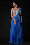 Vana Ethnics_Blue Viscose Sequins, Cut Work Pre-draped Saree With Hand Embroidered Bustier _at_Aza_Fashions