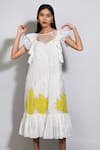 Itara_White Organza Embroidery Applique Round La Pearla Pleated Dress _Online_at_Aza_Fashions