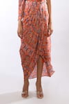 Itara_Orange Twill Crush Printed Abstract Draped Skirt _Online_at_Aza_Fashions