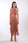 Buy_Itara_Orange Twill Crush Printed Abstract Draped Skirt _at_Aza_Fashions