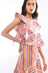 Buy_Itara_Multi Color Satin Silk Striped Round Midi Dress _Online_at_Aza_Fashions