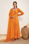 Buy_Itraake_Orange Anarkali Cotton Silk Printed Floral Set With Tasselled Dupatta _Online_at_Aza_Fashions