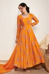Shop_Itraake_Orange Anarkali Cotton Silk Printed Floral Set With Tasselled Dupatta _Online_at_Aza_Fashions