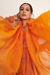 Itraake_Orange Anarkali Cotton Silk Printed Floral Set With Tasselled Dupatta _at_Aza_Fashions