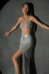 Itrh_Silver Net Shimmer Square Kylie Bralette And Rachel High Slit Skirt Set  _Online_at_Aza_Fashions