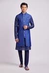 BUBBER COUTURE_Blue Flat Raw Silk Print Griffin Ivan Sherwani Jacket _at_Aza_Fashions