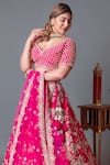 Kalighata_Pink Silk Sequins, Cut Work Boat Neck Raw Floral Embellished Bridal Lehenga Set _Online_at_Aza_Fashions