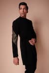 Buy_Tisa - Men_Black Viscose Polyester Embroidered Asymmetric Tie-up Bandhgala Set _Online_at_Aza_Fashions