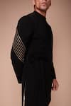 Shop_Tisa - Men_Black Viscose Polyester Embroidered Asymmetric Tie-up Bandhgala Set _Online_at_Aza_Fashions