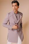 Tisa - Men_Grey Jacket Viscose Polyester Embroidered Cut Dana Work Kurta Set _Online_at_Aza_Fashions