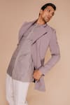 Buy_Tisa - Men_Grey Jacket Viscose Polyester Embroidered Cut Dana Work Kurta Set _Online_at_Aza_Fashions