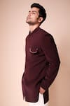 Buy_Tisa - Men_Wine Bandhgala Viscose Polyester Embroidered Cut Dana Asymmetric Set _Online_at_Aza_Fashions