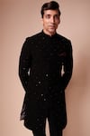 Buy_Tisa - Men_Black Viscose Polyester Embroidery Mirror Sherwani Set _Online_at_Aza_Fashions