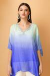 Buy_Label Ivish_Blue V-neck Ombre Cutdana Embroidered Kaftan Set _Online_at_Aza_Fashions