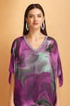 LABEL IVISH_Purple Viscose Embroidery V-neck Abstract Pattern Kaftan _at_Aza_Fashions