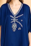 Shop_Label Ivish_Blue Modal, Satin Embroidery V-neck Jewel Pattern Kaftan With Pant _Online_at_Aza_Fashions