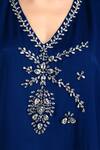 Label Ivish_Blue Modal, Satin Embroidery V-neck Jewel Pattern Kaftan With Pant _at_Aza_Fashions