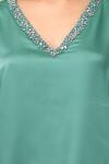 Buy_Label Ivish_Green Modal, Satin Embroidery V-neck Flared Kaftan With Contrasting Pant _Online_at_Aza_Fashions