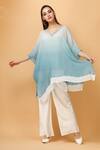 Buy_Label Ivish_Blue Viscose, Chiffon Crystals V-neck Embellished Neckline Kaftan With Pant _Online_at_Aza_Fashions