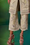 Stotram_Green Kurta- Organza Embroidery French Knots V Floral And Pant Set _at_Aza_Fashions